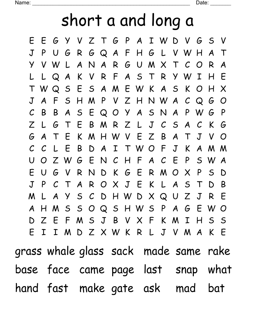 short a and long a Word Search