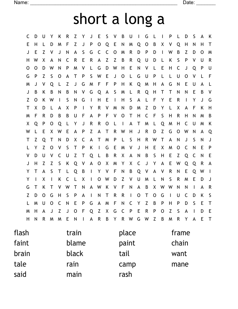 short a long a Word Search