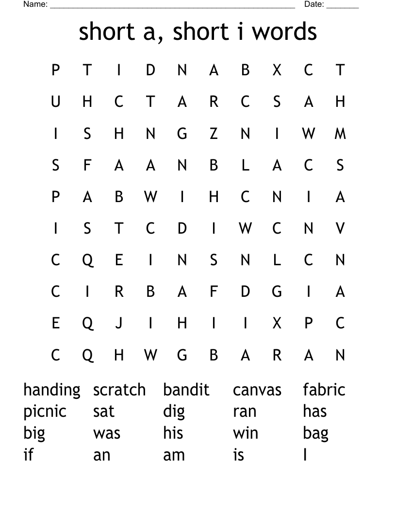 short a, short i words Word Search