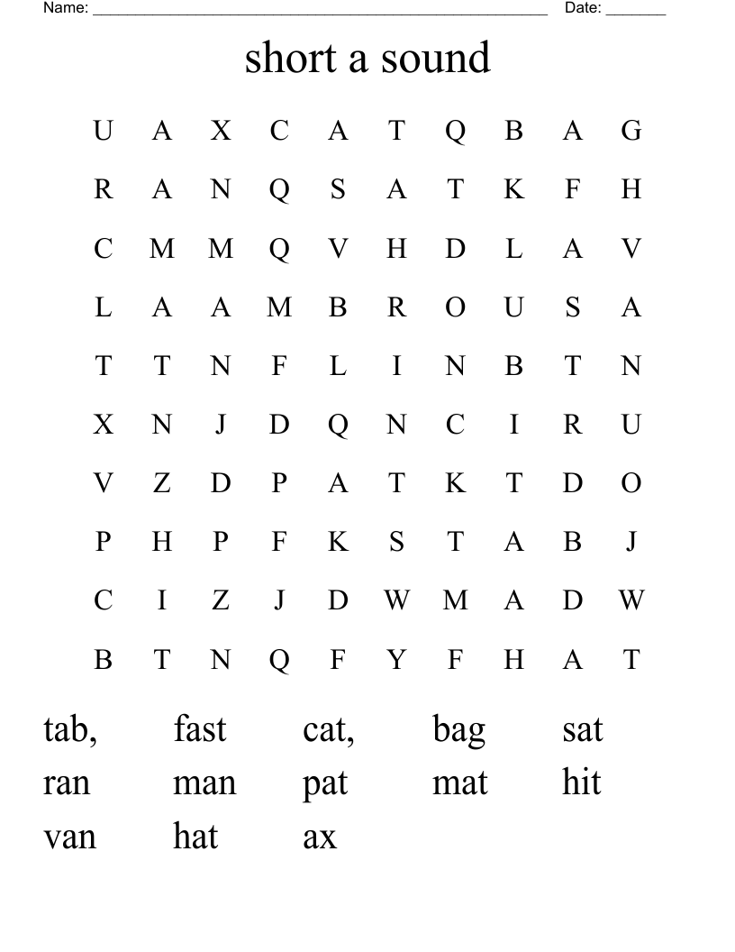 short a sound Word Search