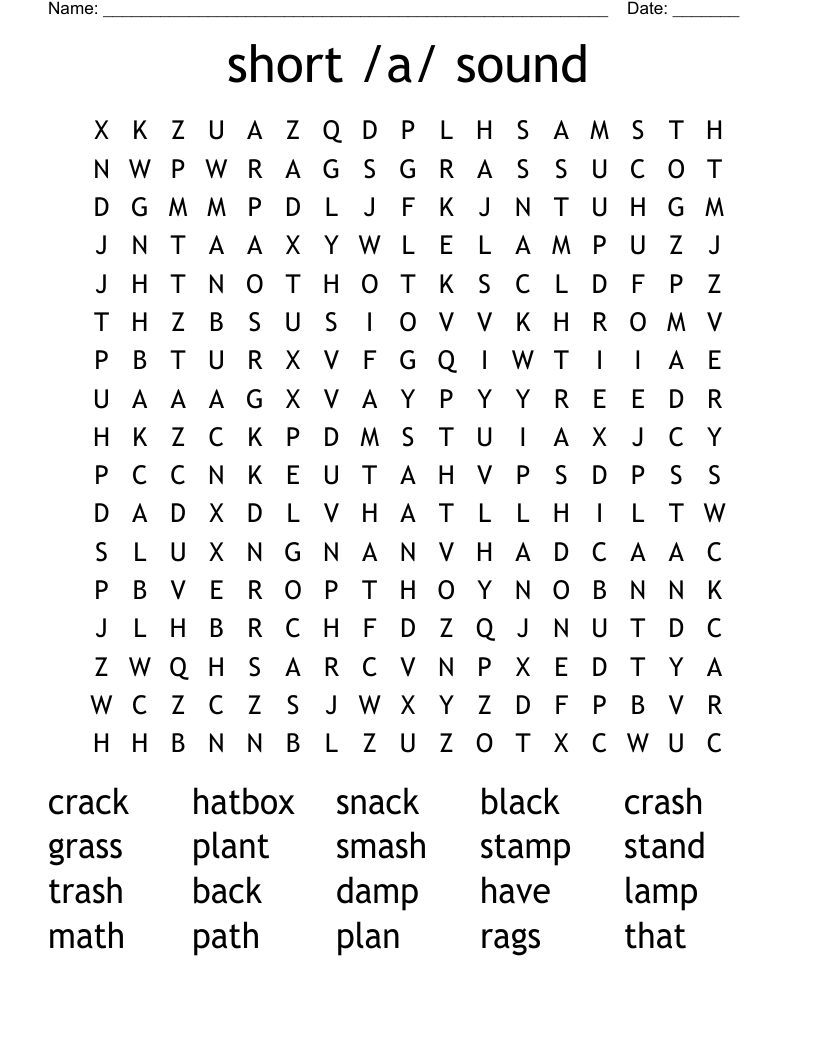 short /a/ sound Word Search