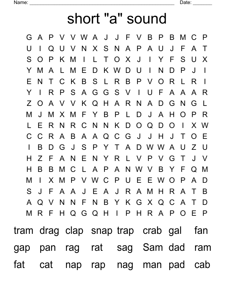 short "a" sound  Word Search