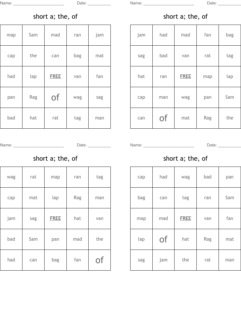 short a; the, of Bingo Cards