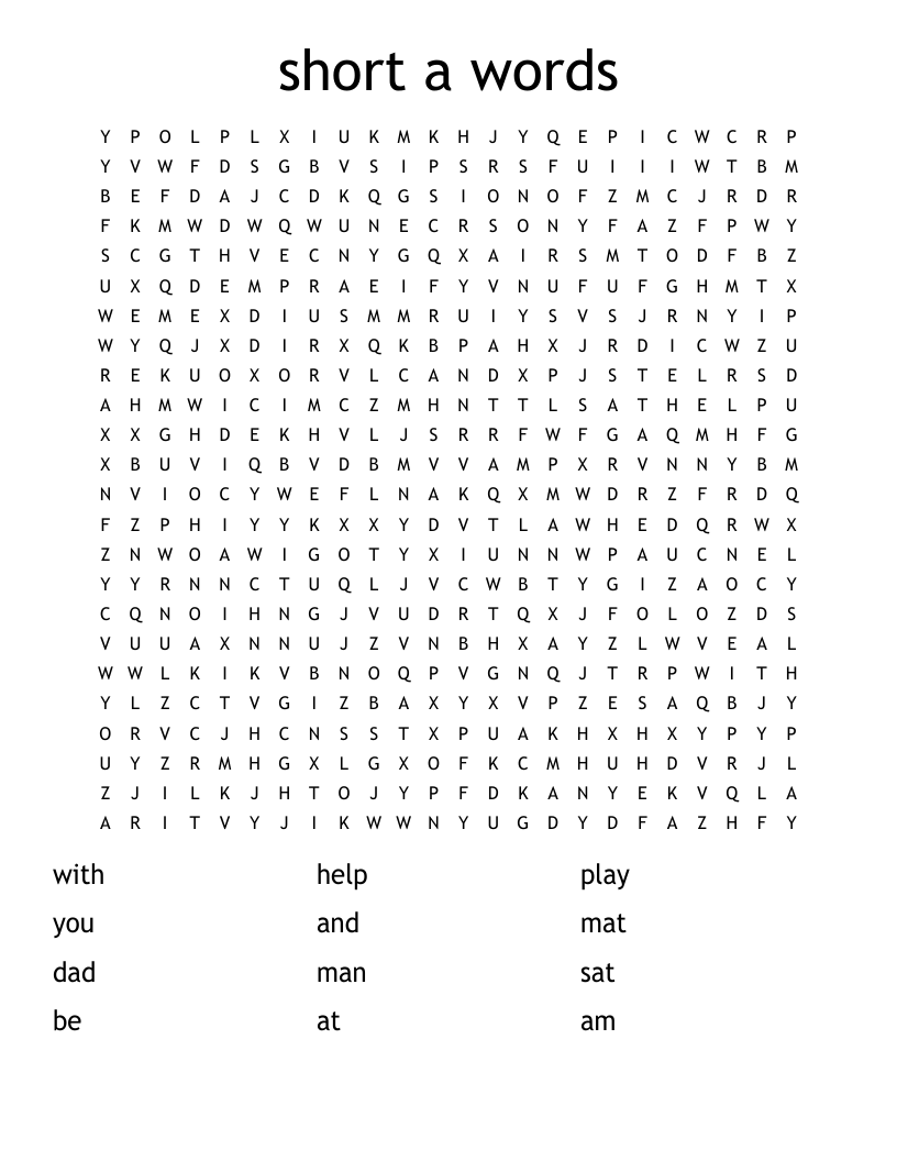 short a words Word Search