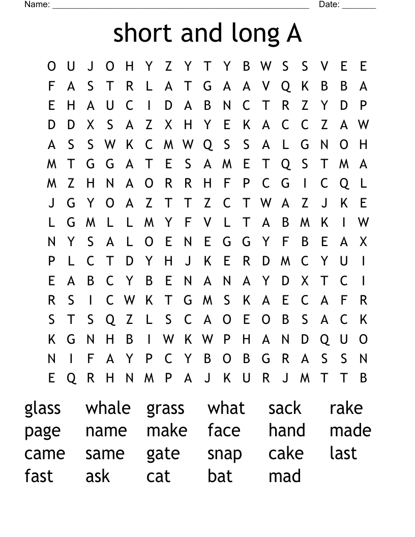 short and long A Word Search