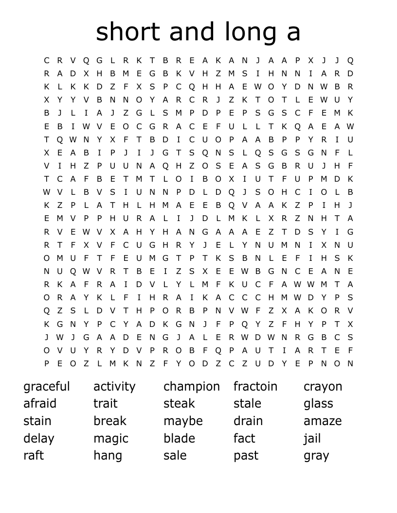 short and long a Word Search