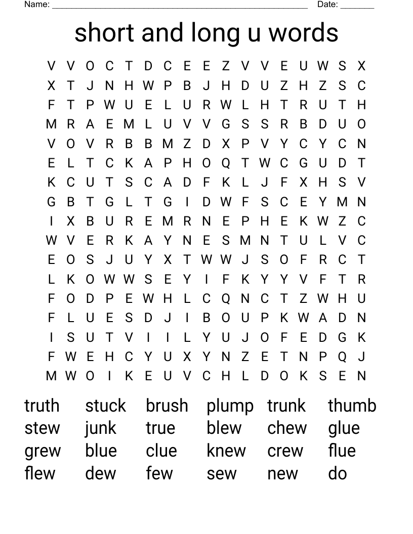 short and long u words Word Search