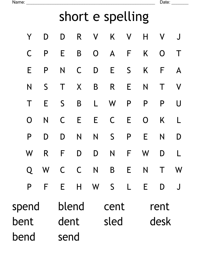 short e spelling Word Search