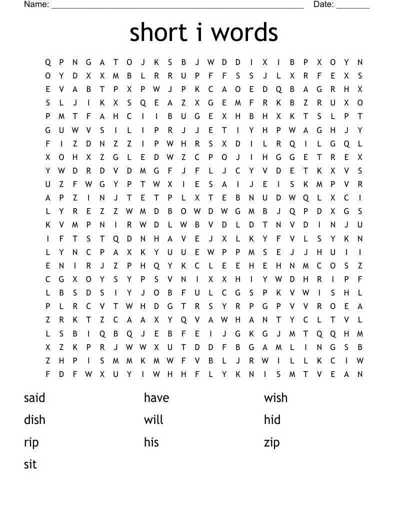 short i words Word Search
