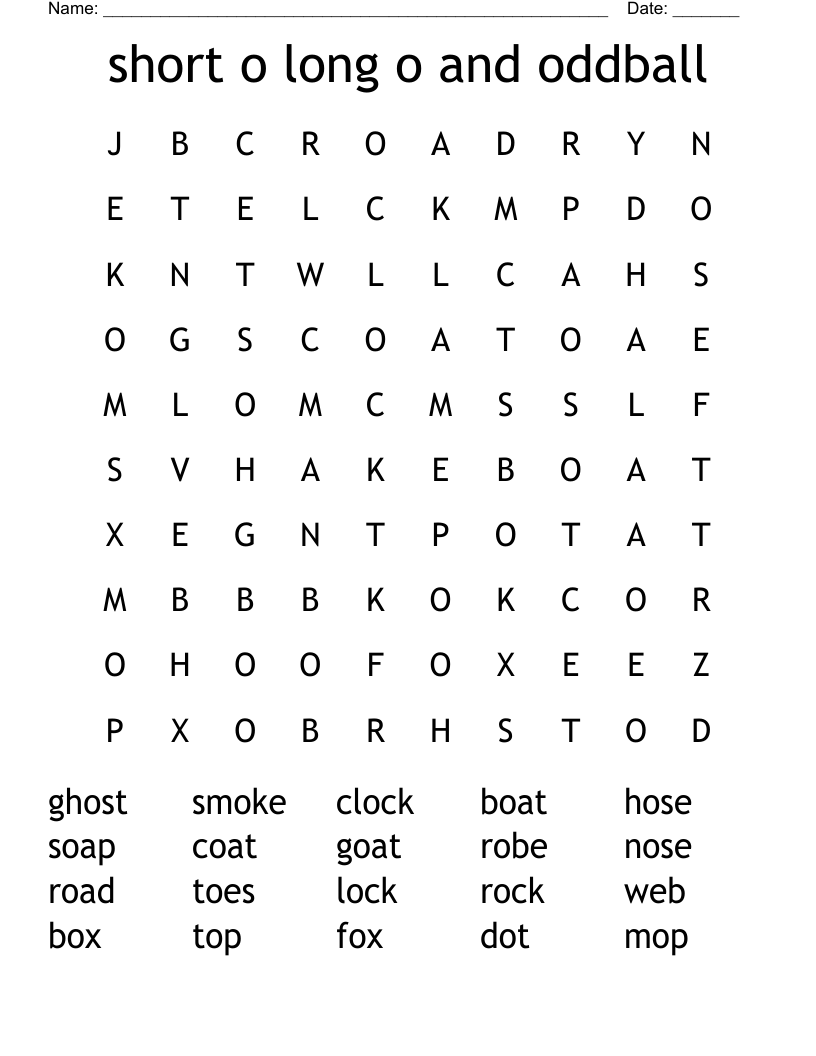 short o long o and oddball Word Search