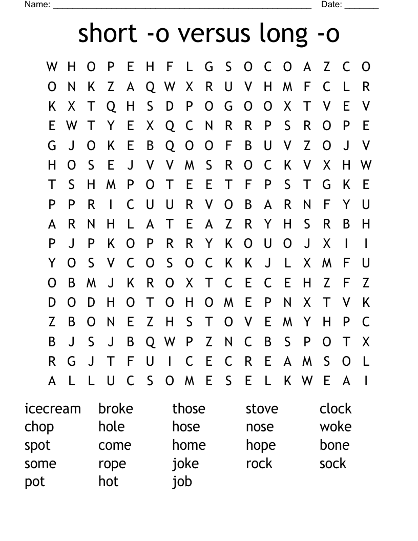 short -o versus long  -o Word Search