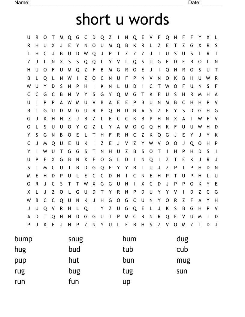 short u words Word Search