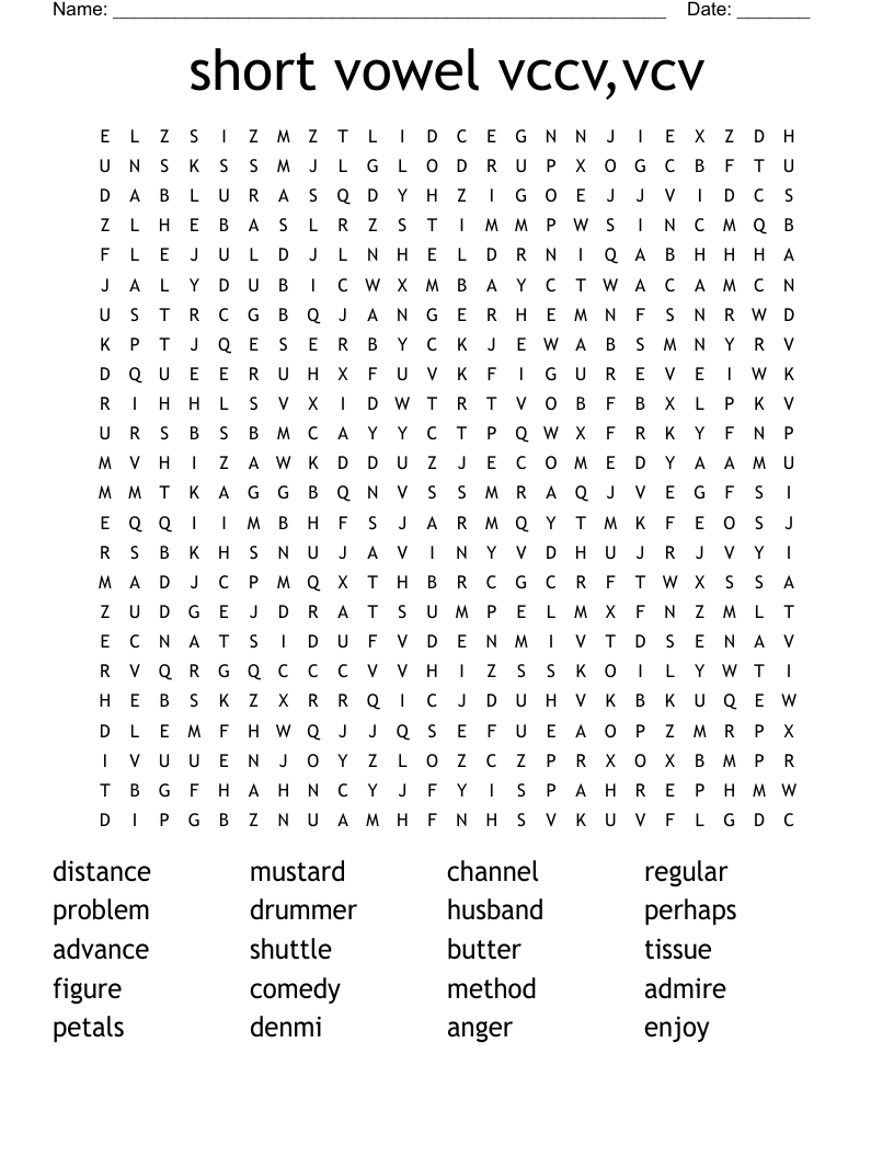 short vowel vccv,vcv Word Search