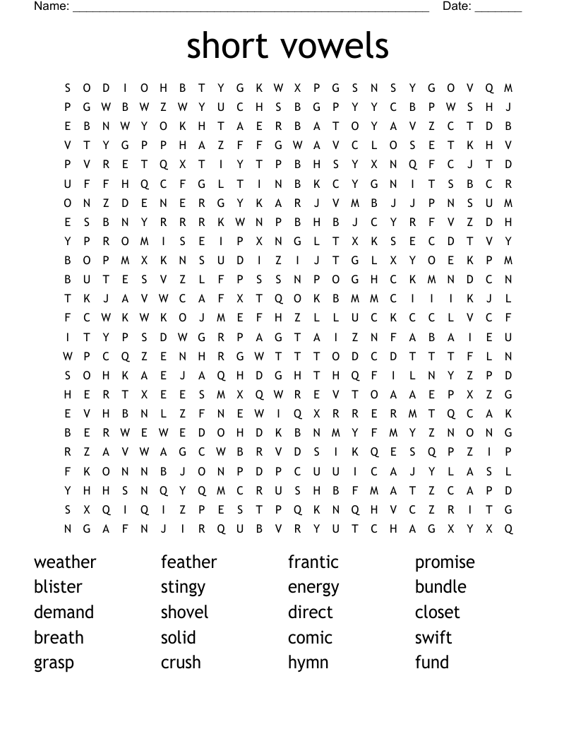 short vowels Word Search