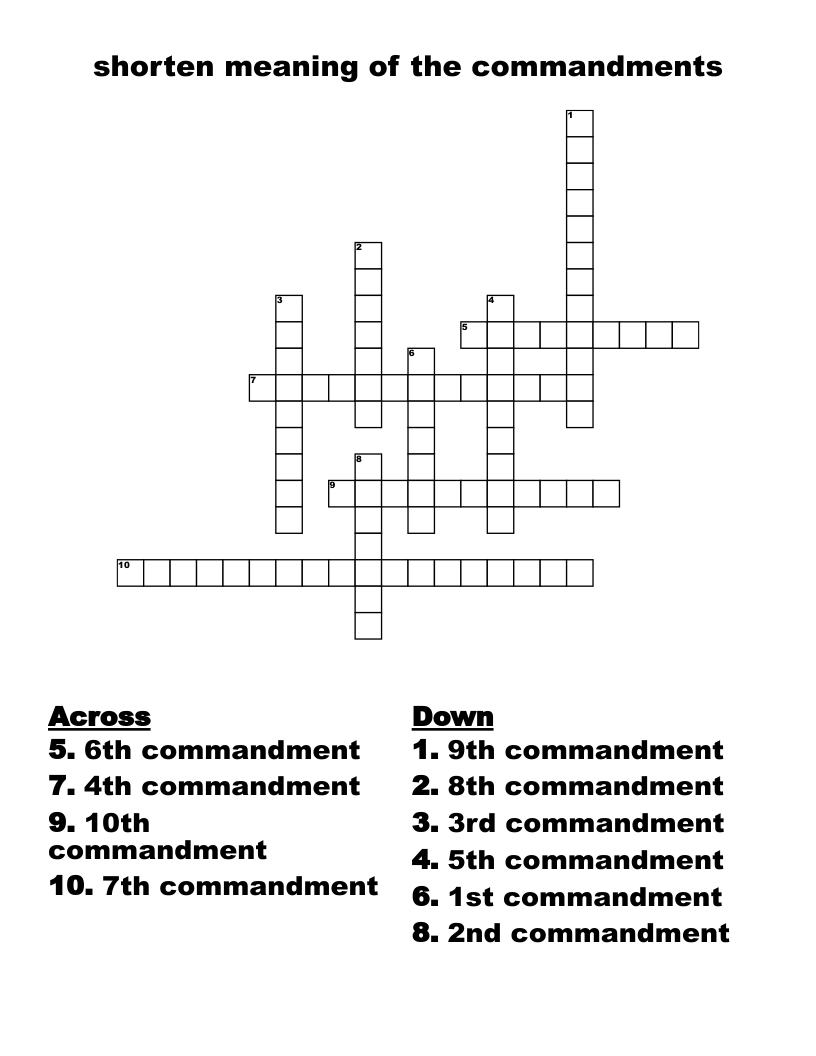 shorten meaning of the commandments   Crossword