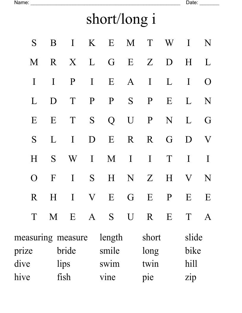 short/long i Word Search