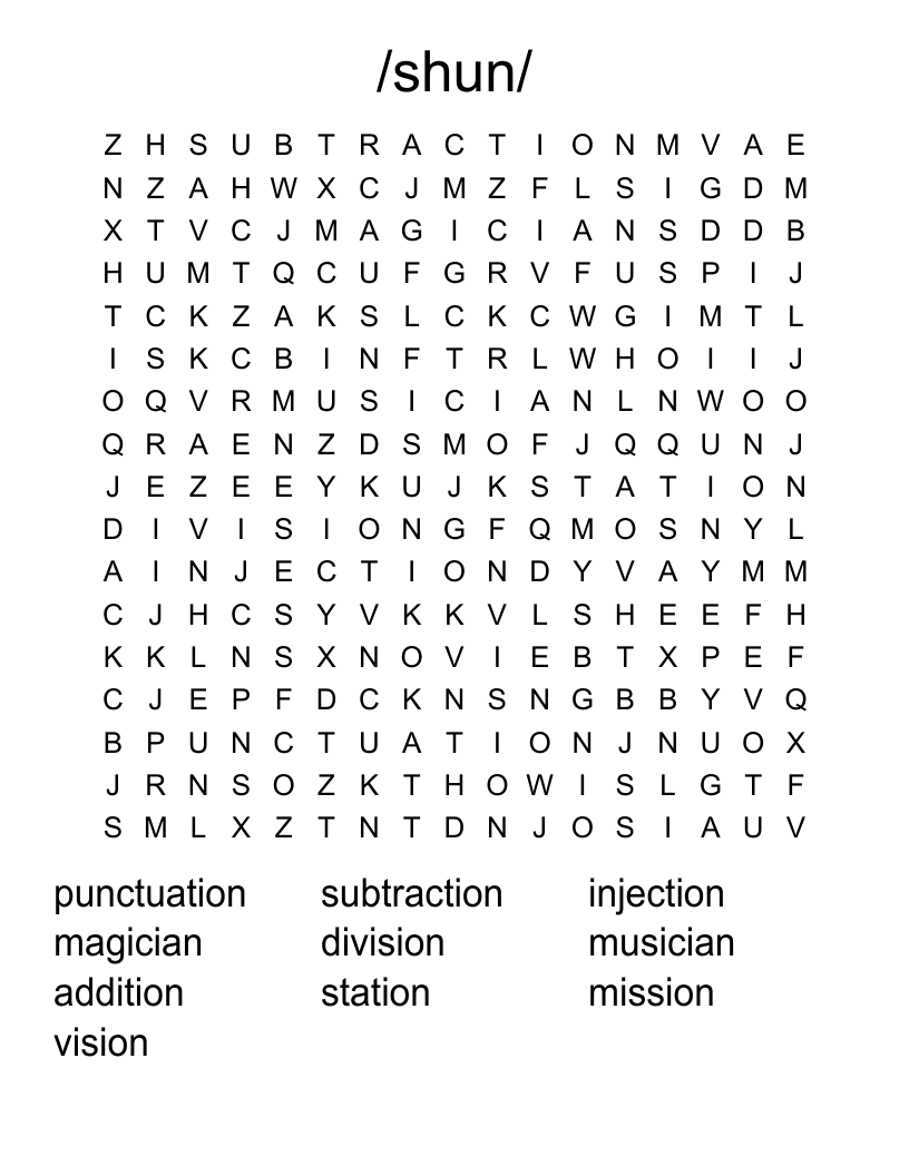 /shun/ Word Search