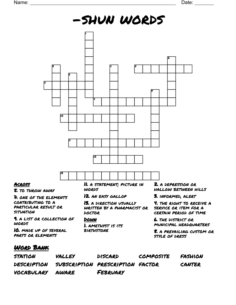 -shun words Crossword
