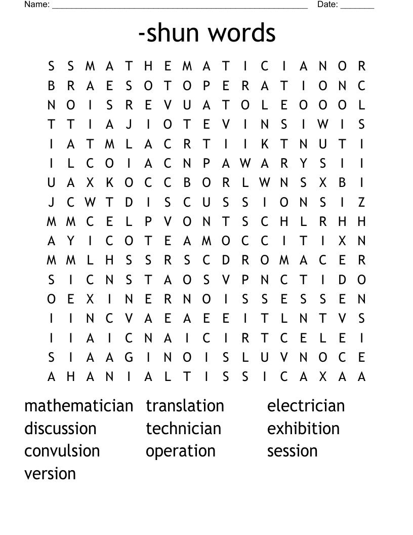 -shun words Word Search