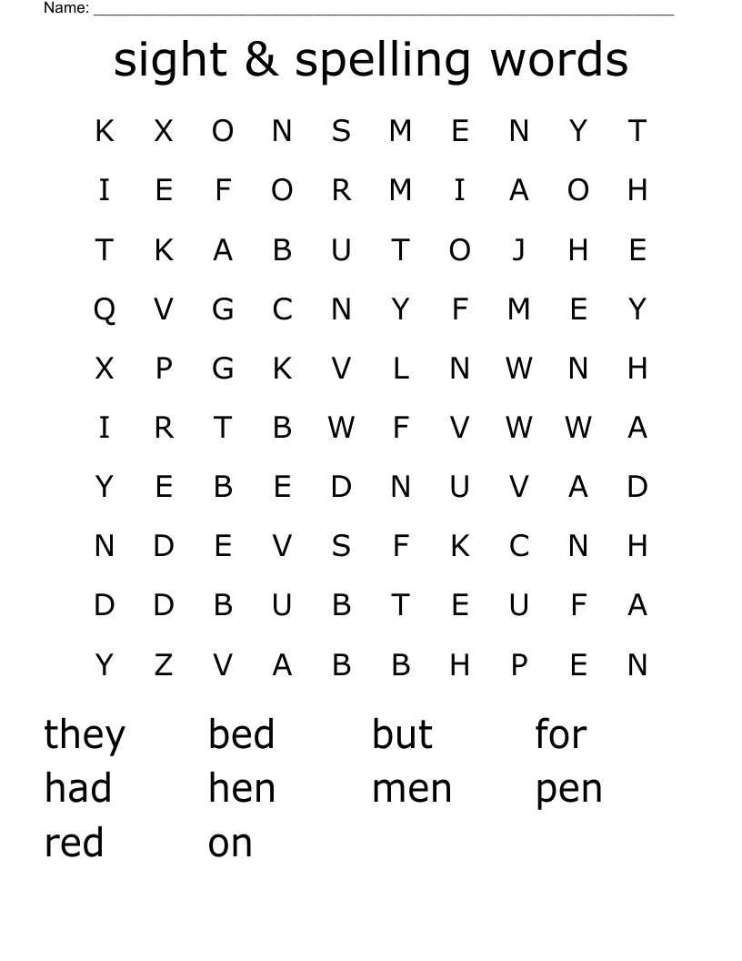 sight & spelling words Word Search