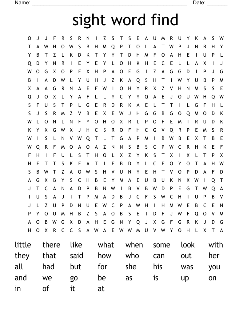 sight word find Word Search