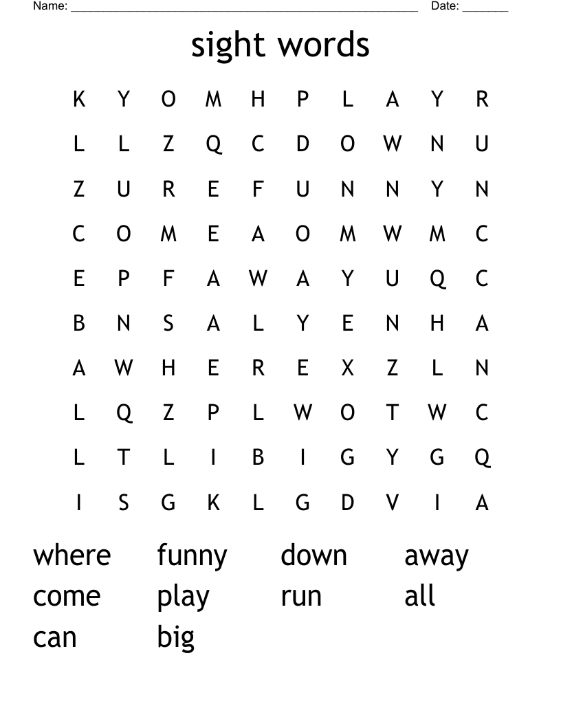 sight words Word Search