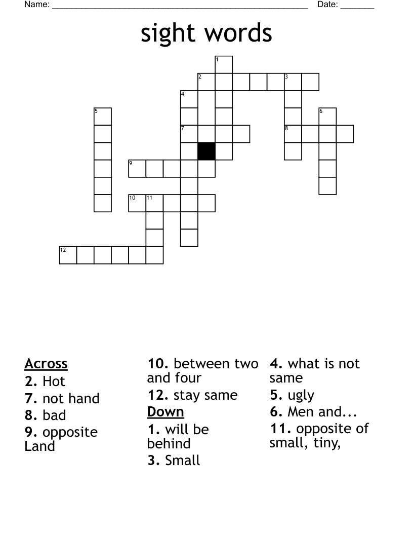 sight words Crossword