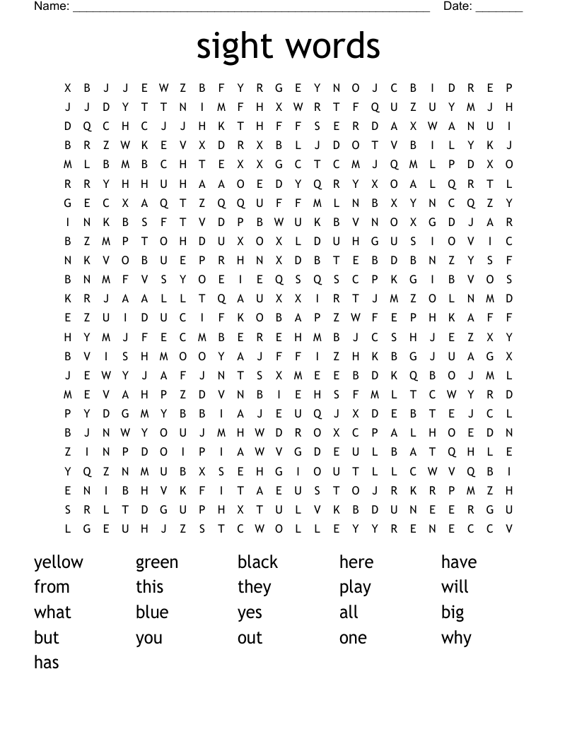 sight words Word Search
