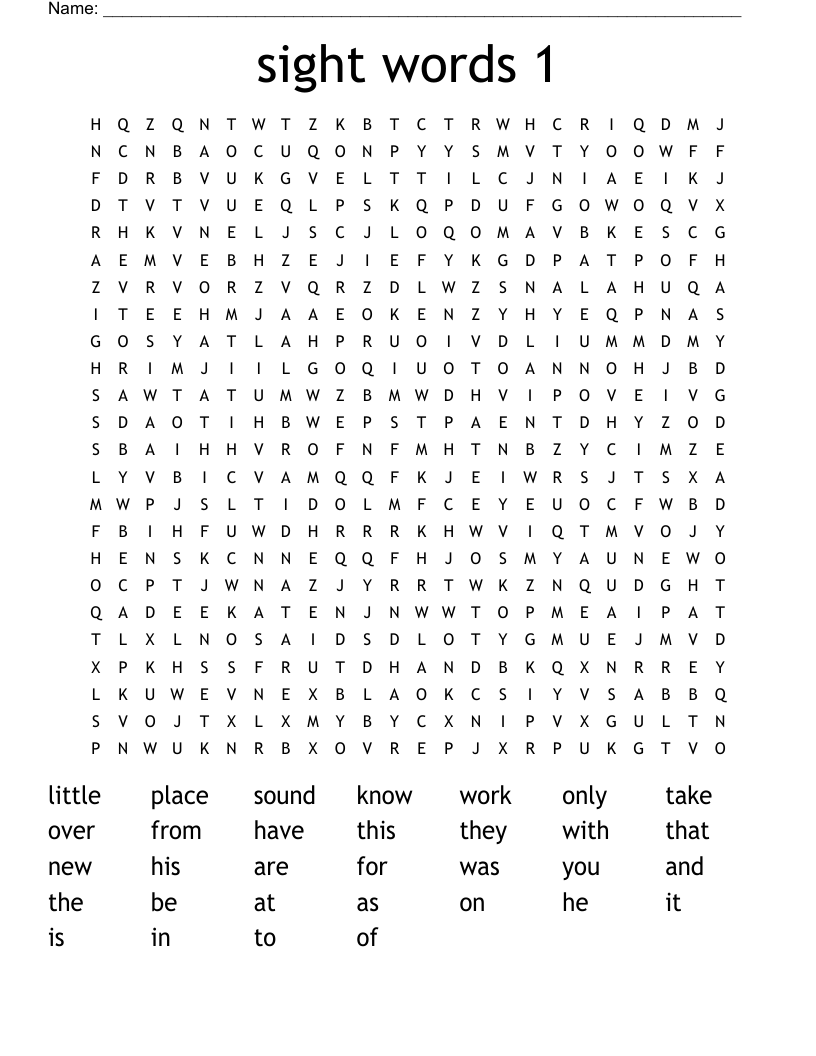 sight words 1 Word Search