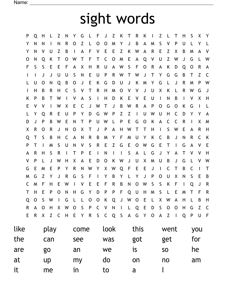 sight words Word Search