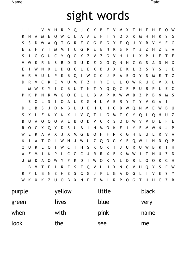 sight words Word Search