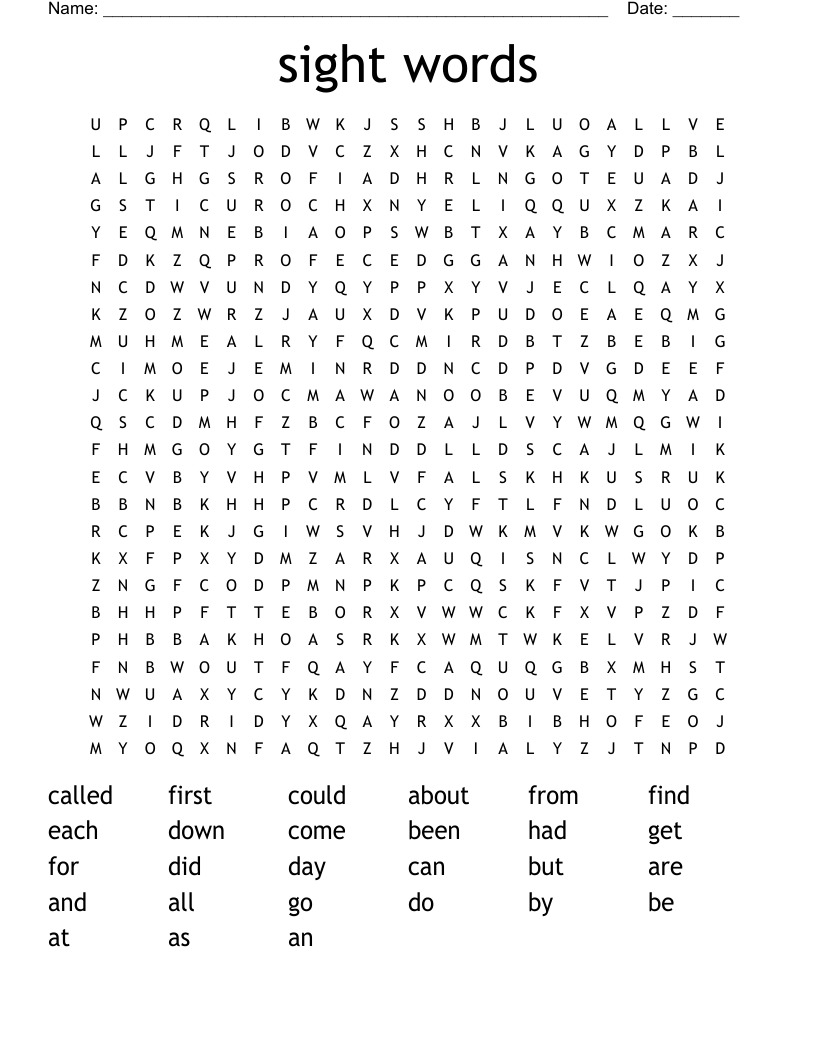 sight words Word Search