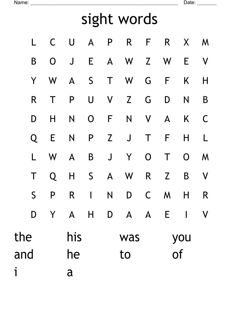 sight words Word Search