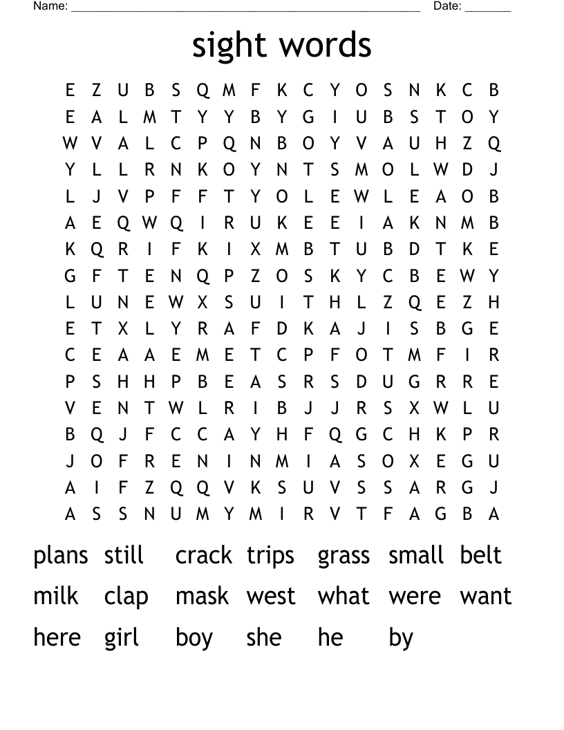 sight words Word Search