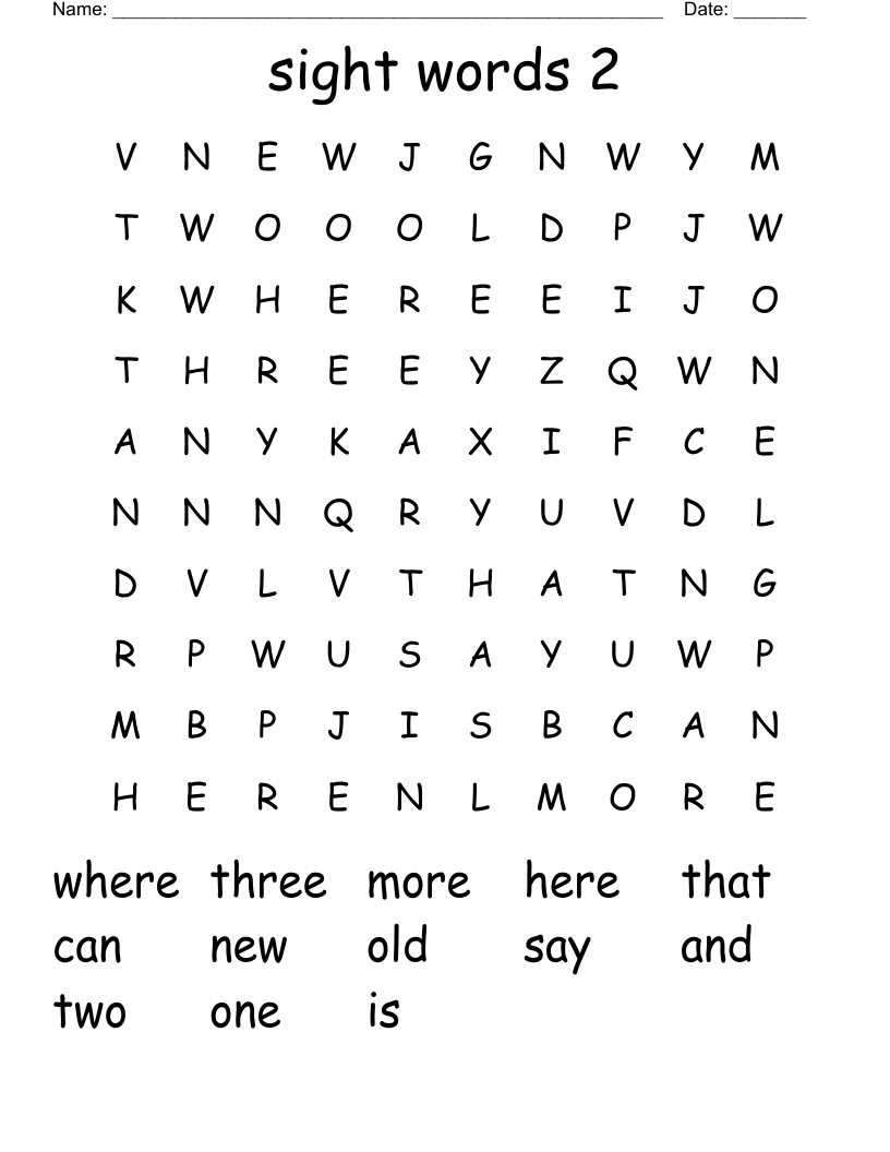 sight words 2 Word Search