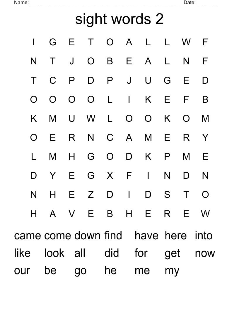 sight words 2 Word Search