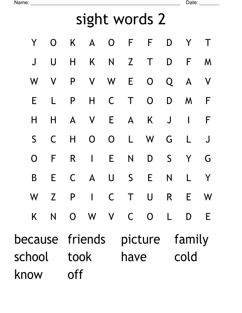 sight words 2 Word Search