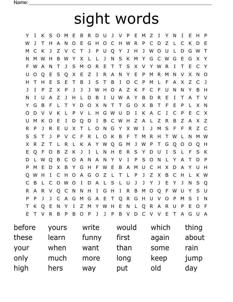 sight words Word Search