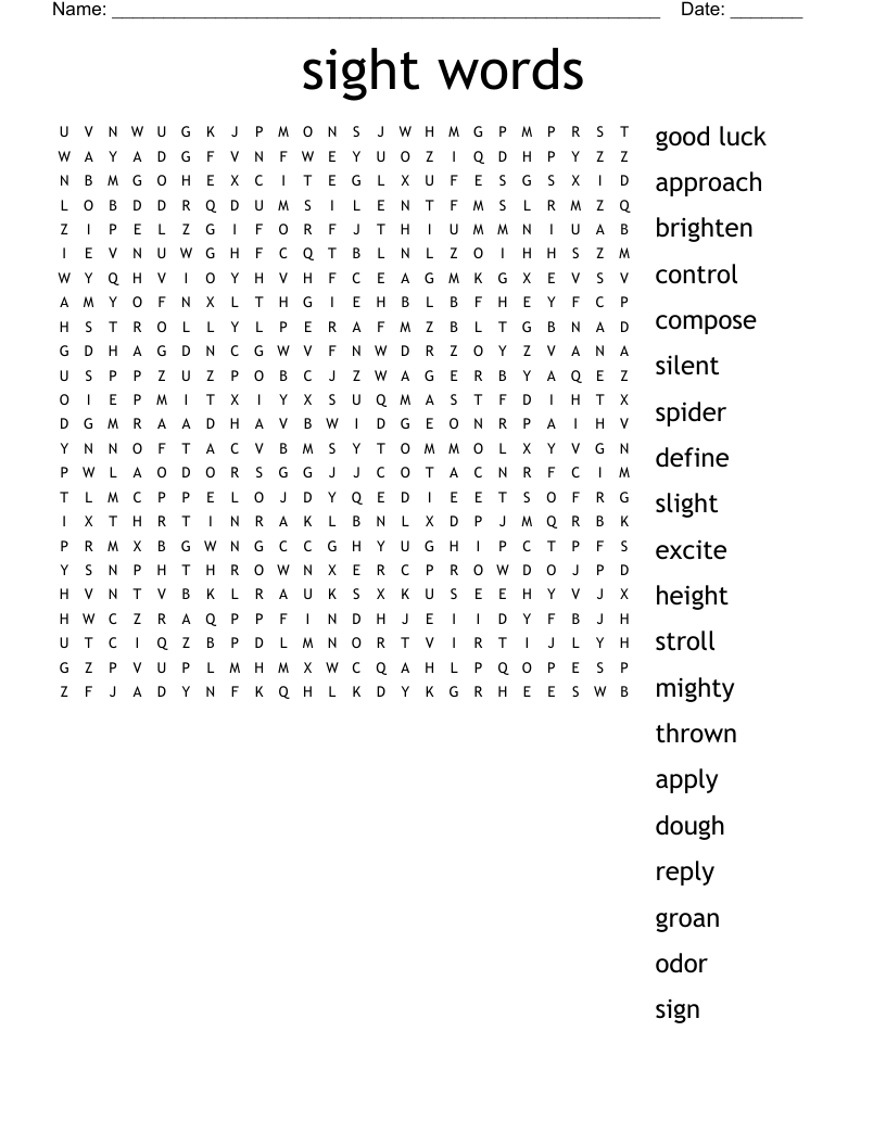 sight words Word Search