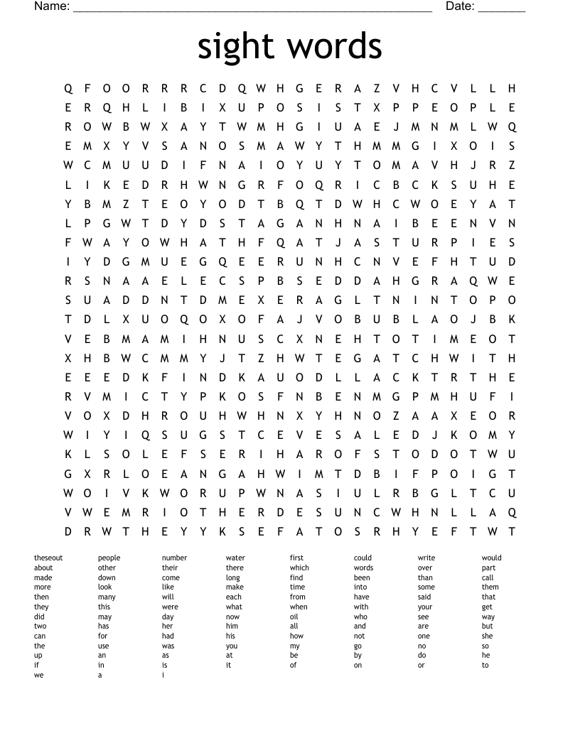 sight words Word Search