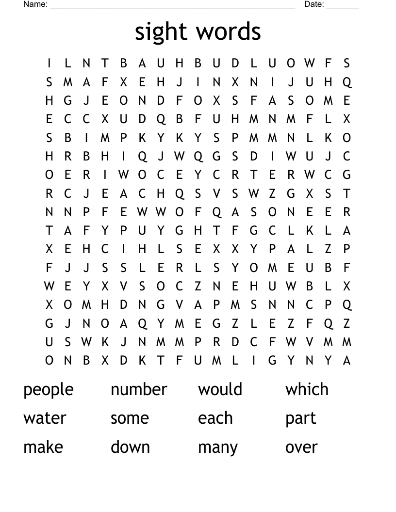 sight words Word Search