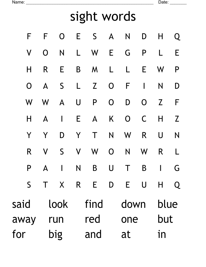 sight words Word Search