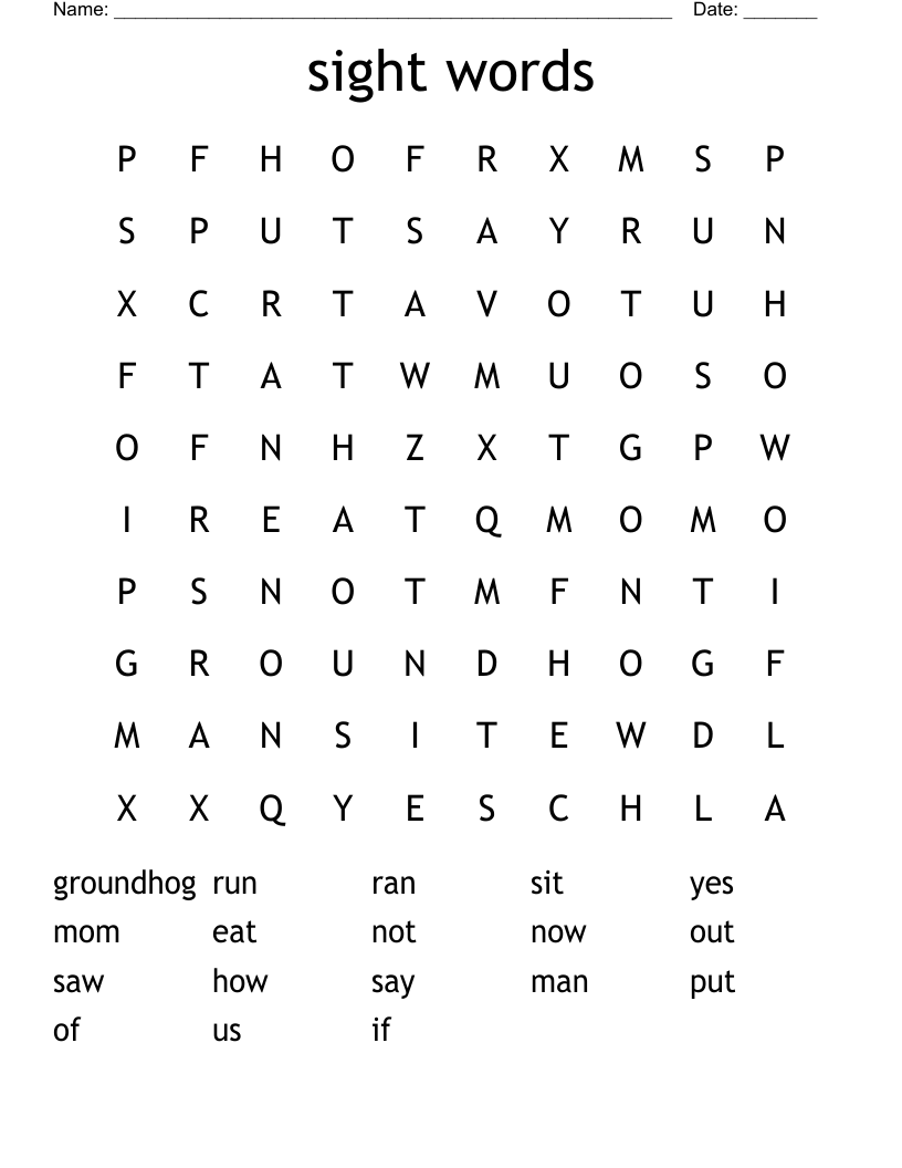 sight words Word Search