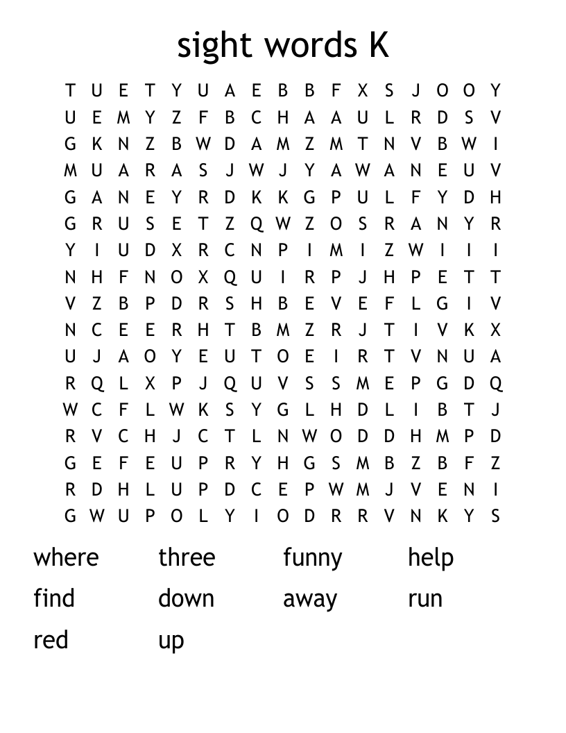 sight words K  Word Search