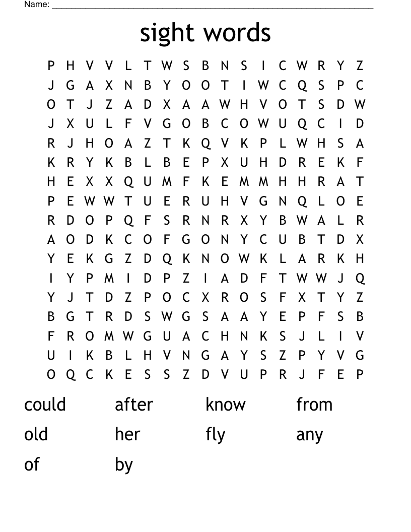 sight words  Word Search