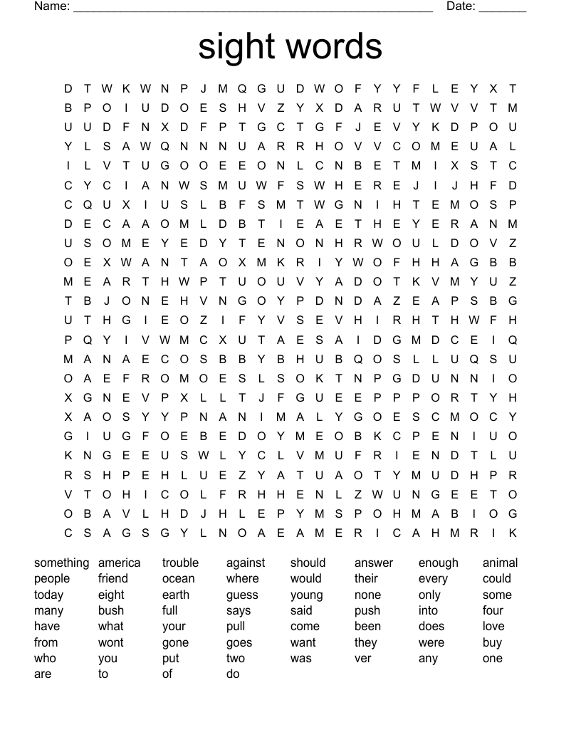 sight words  Word Search
