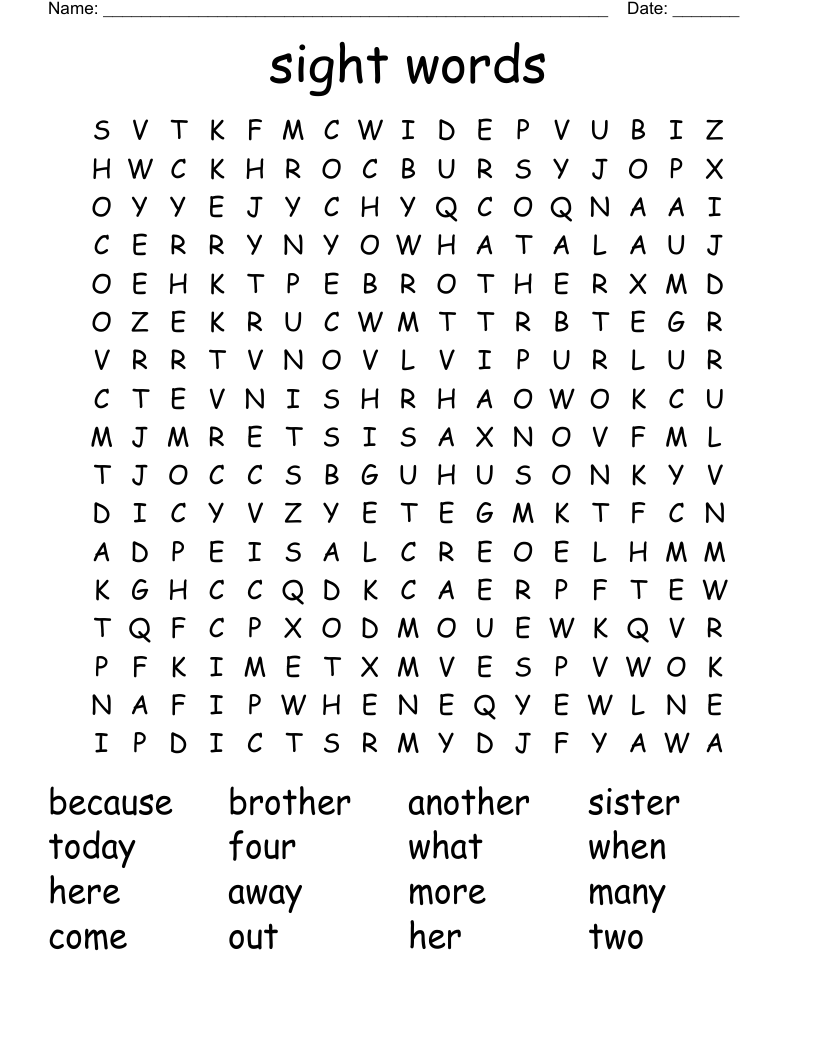 sight words  Word Search