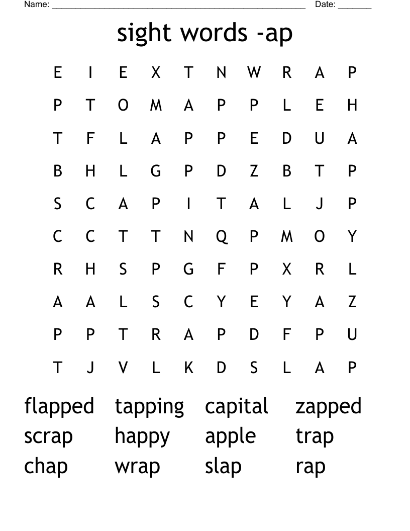 sight words -ap Word Search