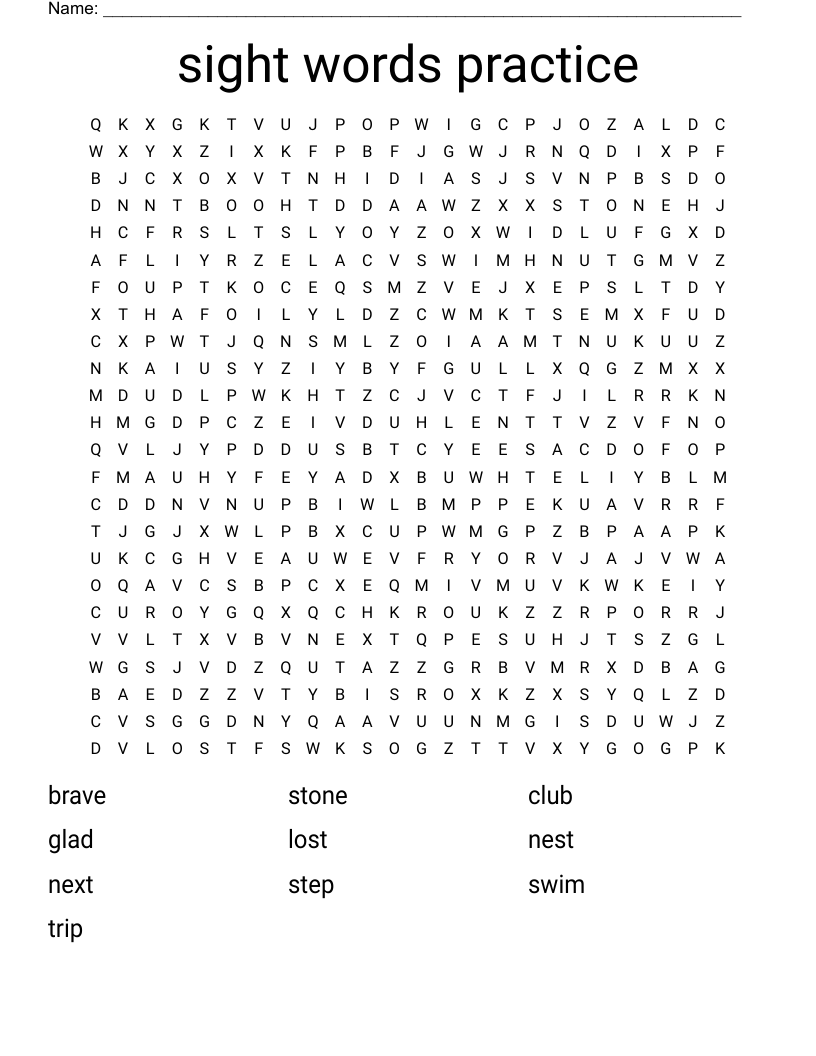 sight words practice Word Search