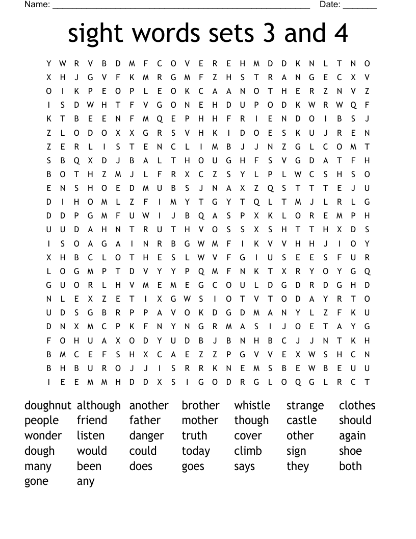 sight words sets 3 and 4  Word Search